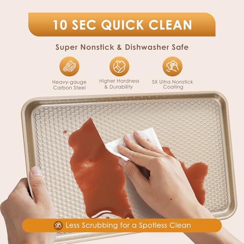 Baking Sheet Pan Set of 3, Nonstick Carbon Steel Cookie Sheets with Texture - color: Textured Champagne Gold