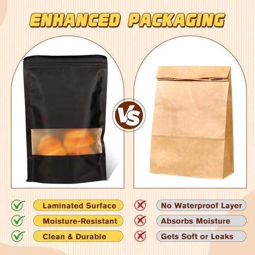 JETMORE 50 Pack Resealable Treat Bags, Cookie Bags with Seal, 5.5x7.9in - color: Black, size: 5.5x7.9in (14x20cm)