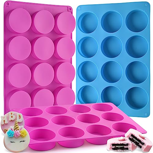 Sakolla 3 Pcs Round Chocolate Cookie Molds, 2.1 Inch Cylinder Silicone Mold - color: 3 Pcs/Rose Red&Blue