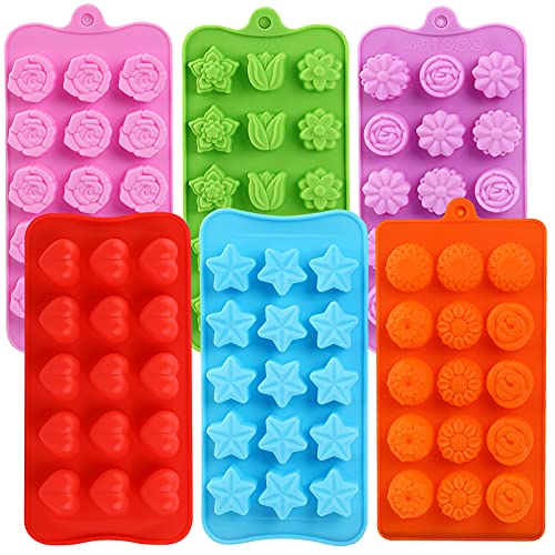 FIRETREESILVERFLOWER Flower Shape Chocolate Candy Molds Set, 6Pcs