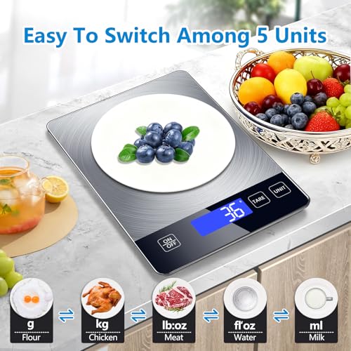 Food Kitchen Scale, Digital Food Scale 33lb Digital Kitchen Scale Precisely Measures Grams and Ounces for Meal Prep Baking and Cooking, 304 Stainless Steel Kitchen Scale LCD Display - style: Battery_33lbs_silver
