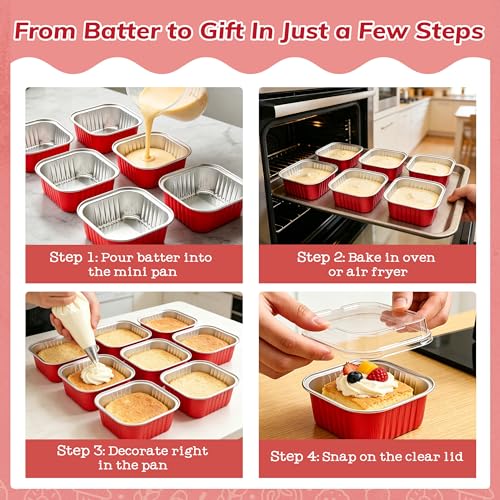 NPLUX Square Cake Pans with Lids, 50 Pack Red 10oz for Seasonal Baking - color: Red, size: 10 OZ