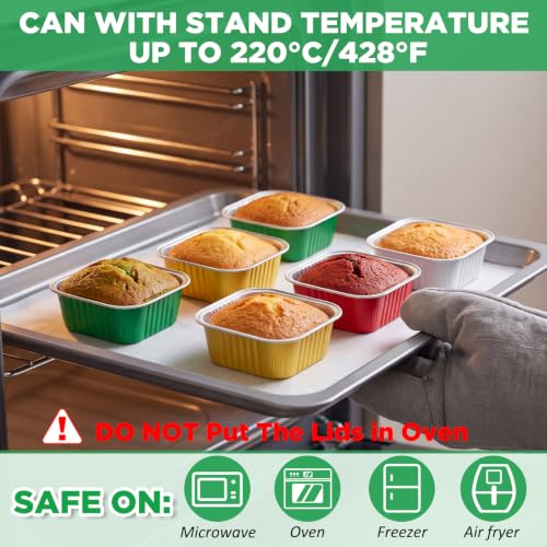 Skylety 100 Pcs 5oz Mini Square Cake Pans with Lids, Christmas Mix - color: Christmas Mix