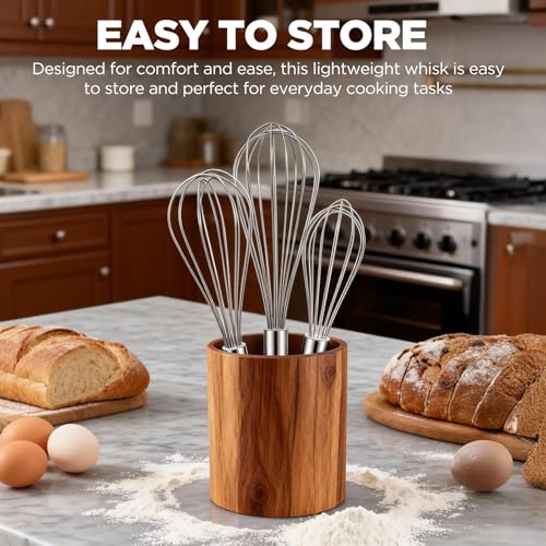 3-Pack Stainless Steel Kitchen Whisks, 8/10/12 Inch Wire Balloon Whisk Set for Cooking, Whipping, Mixing & Baking