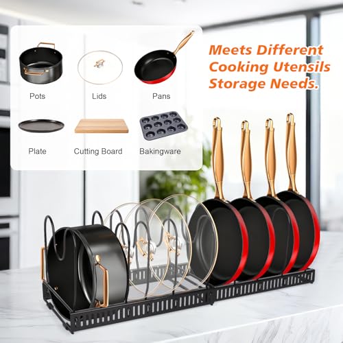 Expandable Pot Pan Lid Organizers inside Cabinet, 13 Dividers - color: Black