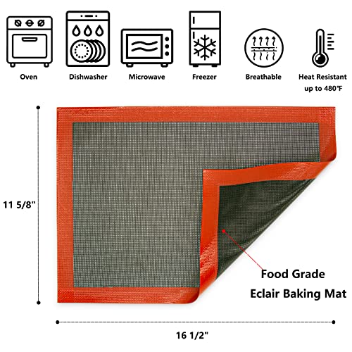 AMYONE Perforated Baking Mats, 2 PCS Eclair Silicone Mat for Half Sheet, Non-Stick Reusable Oven Liners for Making Bread/Pizza/Pastry/Cookie 11 5/8" x 16 1/2" - color: Red & Black