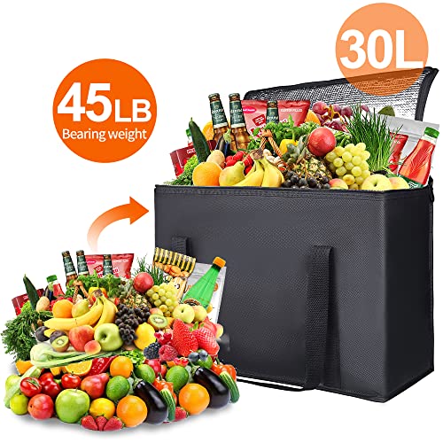 Bodaon 1PK Insulated Grocery Bags with Reinforced Baseboard, X-Large, Black - color: Black, size: X-Large with Hard Bottom