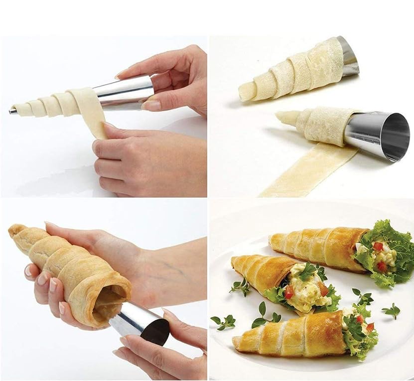 12pcs Cream Horn Molds, Stainless Steel Baking Cones, Non-stick Baking Molds for Danish Pastry Lady Lock Form, Ice Cream Mold, Cream Roll, Croissant(Cone) - size: 12pcs Cone