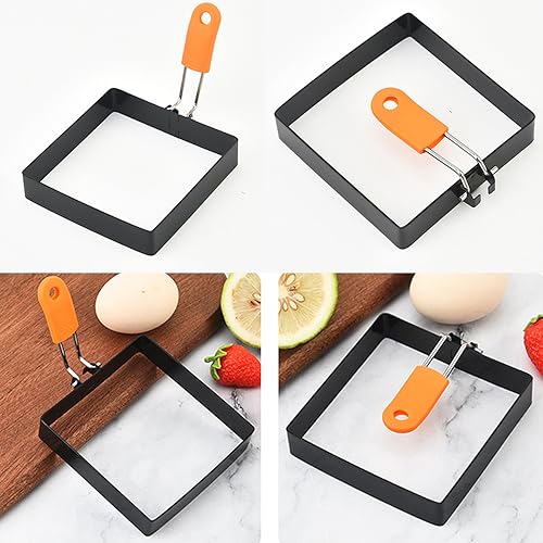 Large 4 Pcs 4 Inch Sqaure Egg Ring for Griddle Frying Egg,4" Non-stick Stainless Steel Square Egg Mold,Square Omelet Ring Pancake Mold Maker With Silicone Insulated Handle Oil Brush & Egg Separator - size: 4 Pieces Square 4 Inch