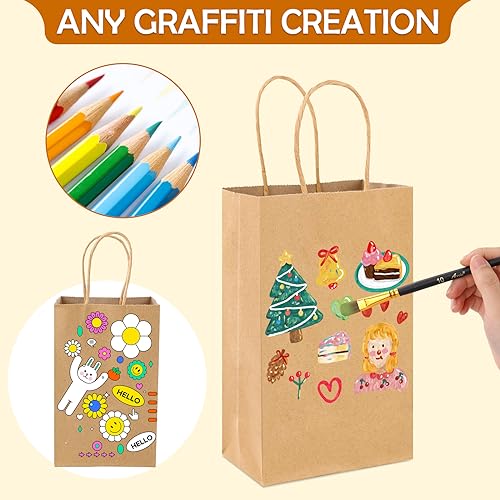 XPCARE Brown Paper Bags with Handles, 100Pcs 5.25x3.25x8.25'' Kraft Bags - color: Brown, size: 100 Count (Pack of 1)