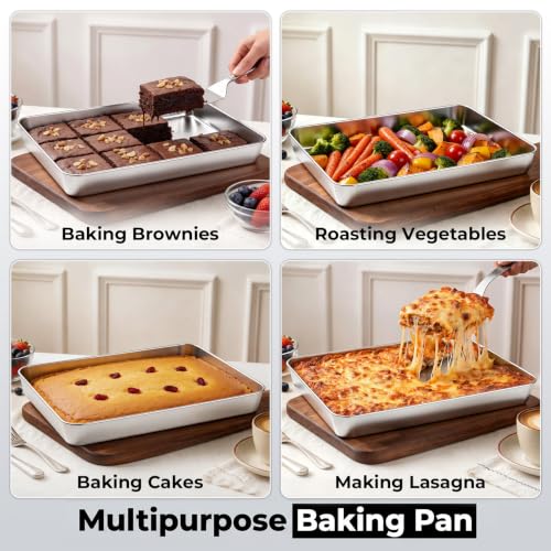 TeamFar Lasagna Pan, 16" x12.13" x2" Stainless Steel Rectangular Cake Pan - color: Silver, size: 16 Inch