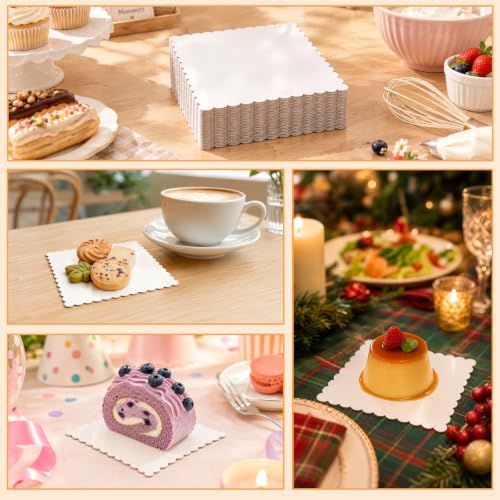 30 Pack 6x6 Inch White Square Cake Boards, Food-Grade Cardboard Wave Cake Board Disposable Corrugated Dessert Food Cupcake Base for Thanksgiving Halloween Christmas Valentine's Day - size: 6 x 6 Inch - 30Pack