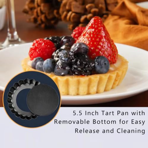 Mini Tart Pan 6PCS, 5.5 Inch Deep Tart molds Removable Bottom. - color: Black, size: 5.5*1Inch