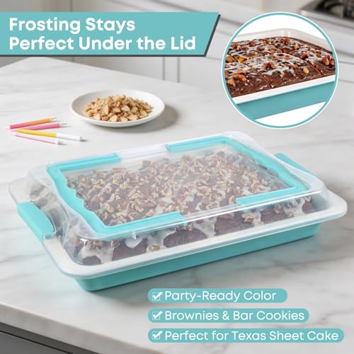 2-Pack 15x10 Sheet Cake Pan with Lid, 2" Deep Nonstick, Teal - color: Teal