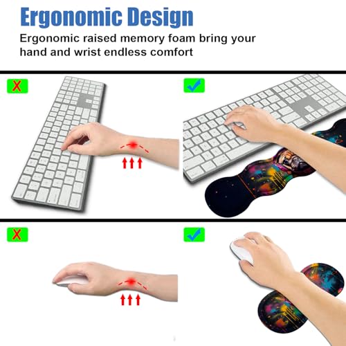 4 in 1 Ergonomic Memory Foam Mouse Pad Wrist Rest Set, Large XXL Gaming Desk Pad + Keyboard Wrist Rest + Mouse Wrist Cushion + Coaster for Home Office Study Gaming, Cute Pug with Headphones - color: Cute Pug With Headphones