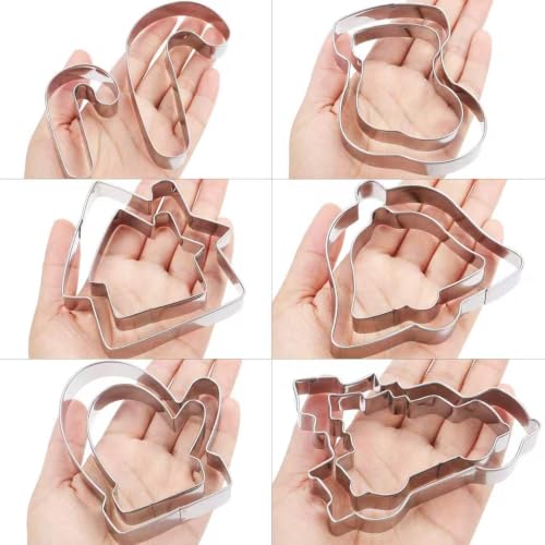 MrCookie Large Christmas Cookie Cutters Set,6 Festive Shapes with 2 Sizes - color: Large Christmas B