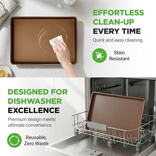 NutriChef 2-Piece Nonstick XL Cookie Sheets for Baking - 22" x 16" Stackable Extra Large Baking Sheet - Carbon Steel Baking Pans, PFOA, PFOS, PTFE Free- NCLGBP28 - color: Gold, size: 2-Pack