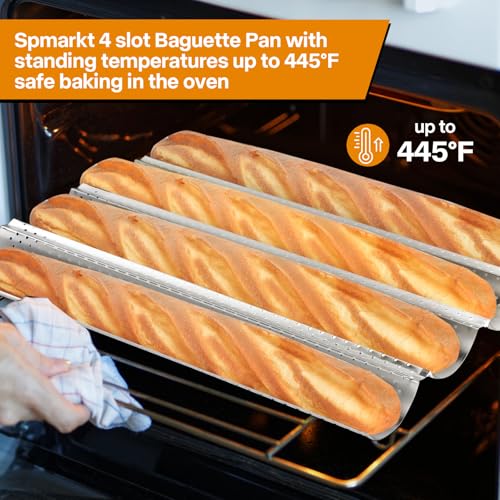 15 Inch Baguette Bread Pan Kit, 4-Slot Nonstick French Baking Tray - color: Silver