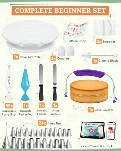 RFAQK 90PCs Cake Decorating Kit with Video Course for Beginners & Pros - color: White