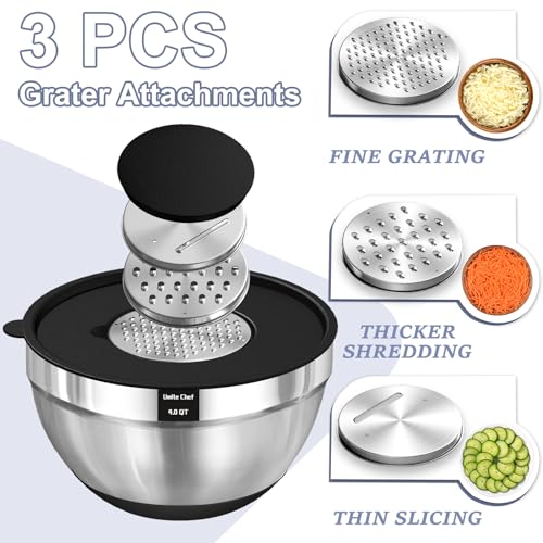 Umite Chef Large Mixing Bowls with Lids Set, 5QT Non-Slip Silicone Base - color: Black