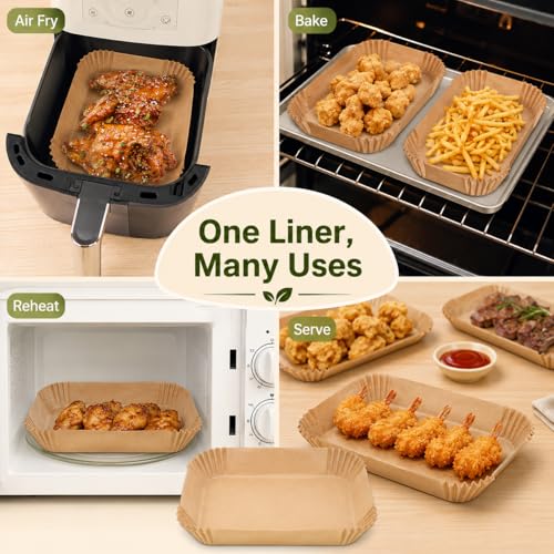 Air Fryer Liners 100 Count, Square Parchment Paper Liner 8.6"x5.5", Non Stick Bake Paper, Disposable Oil Proof Heat Resistant Easy Cleanup for Air Fryer Basket, Oven Microwave Baking, Brown Rectangle - color: 8.6" x 5.5" Brown