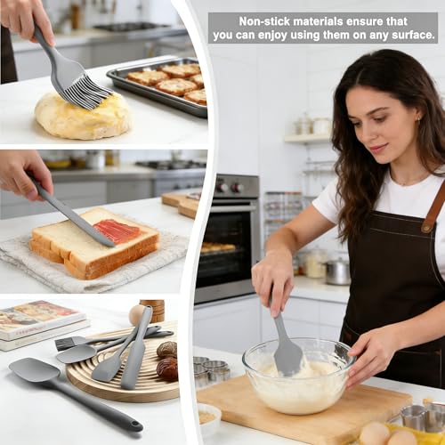 Silicone Baking Tools Set 6-Piece Kitchen Mixing Spatula Turner Brush Cake Spreader, Grizzly - color: Grizzly