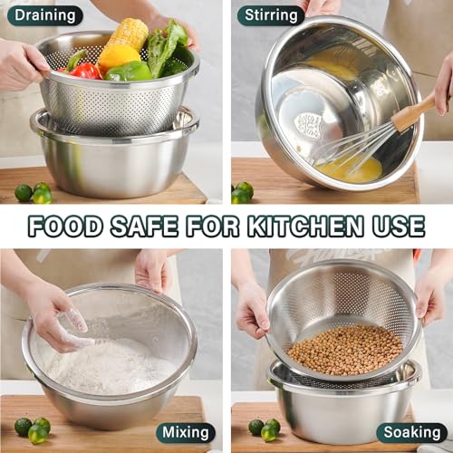 2PCS 5QT Microporous Colander Mixing Bowl Set,304 Stainless Steel - size: 5QT