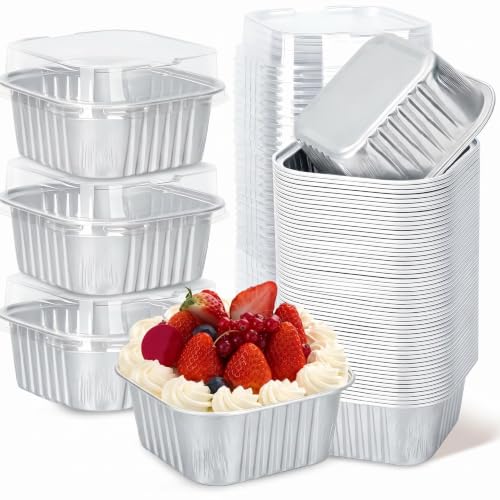 60Pack 5oz Silver Mini Cake Pans with Lids Baking Cups Aluminum Foil Pans Tins, Individual Dessert Cups Containers for Sales,Party,Picnics - color: Silver