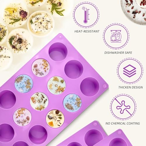 Walfos 3 Pack Small Soap Molds,15 Cavity Mini Round Silicone Molds,1.5inch Cylinder Silicone Soap Molds Perfect for Soap Making.Non-Stick BPA Free and Dishwasher Safe - color: Pink/cylinder