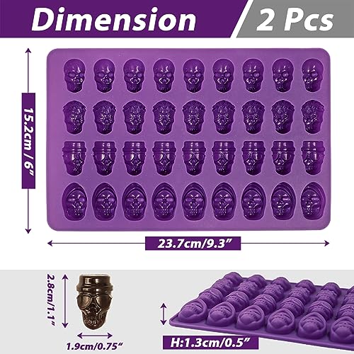 Webake Mini Skull Candy Mold with 4 Different Shapes, 36-Cavity Halloween Skull Silicone Chocolate Candy Mold for Gummy, Chocolate, Candy, Jello, Cupcake Decoration（2PCS）