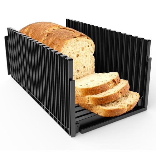 Bread Slicer for Homemade Bread,Adjustable Thickness Slicing Guide,Foldable Portable Bread Cutter Suitability for Homemade Breads,Bagel,Cakes-Kitchen Gadget,Baking Tool & Gift for Mother Father(Black) - color: Black