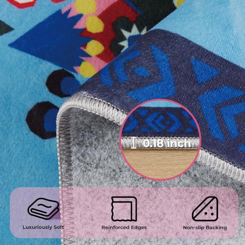 Lotus Runner Rug 2x6 Washable Accent Rug - color: Blue Flower, size: 2' x 6' (Rectangular)