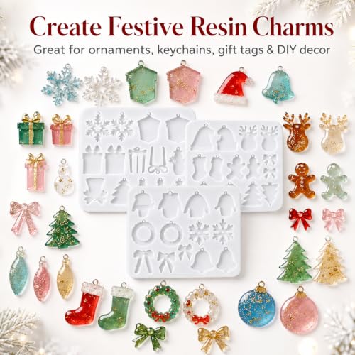 3 Pcs Christmas Resin Molds Silicone Ornament DIY Crafting Set - color: White