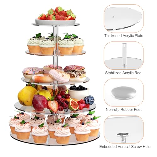 5 Tier Round Cupcake Stand for 50 Cupcakes Acrylic Cupcake Tower