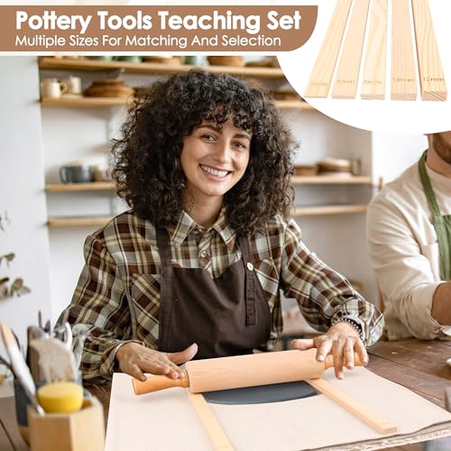 12P Pottery Tools-Slab Roller for Clay Pottery Ceramic Rolling Pin Guides