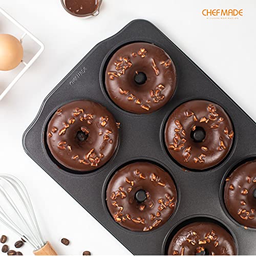 CHEFMADE Donut Pan, Nonstick 6 Cavity Jumbo Ring Doughnut Pan for Baking Cookies Bagel, Set of 2 (Black) - style: 6 Cavity Donut*2
