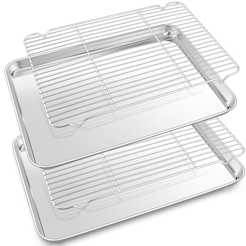 P&P CHEF 17.5 Inch Baking Sheet with Rack Set, Pans with Flat Racks - size: 17.5 + 17.5 Inch, style: Pans with Flat Racks