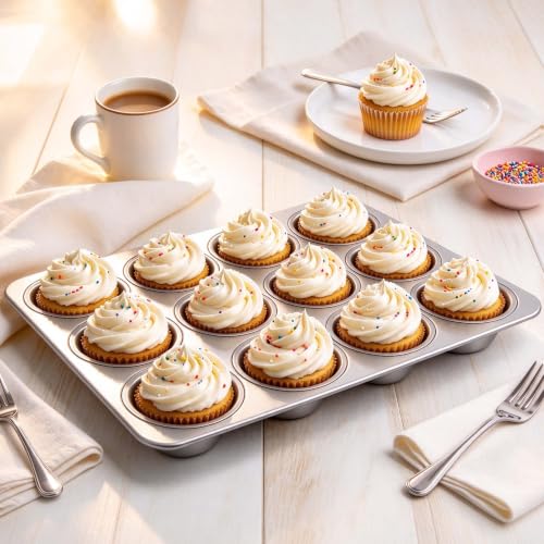 Homikit Stainless Steel Muffin Pan 12 Cups, 1 Pack Cupcake Tins Non Toxic - size: 12 Cup