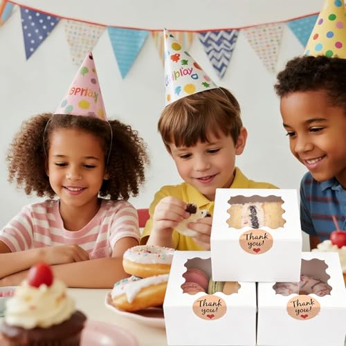 50Pcs Cookie Boxes with Window, 4×4×2.5 Inches White Paper Treat Boxes - size: 4x4x2.5 inches
