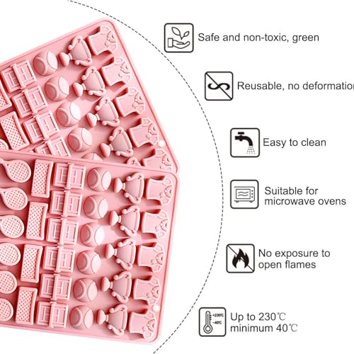 2PCS Tennis Chocolate Mold 32 Cavities Tennis Sports Silicone Candy Molds Trophy Cup Ball Racket Shapes Ice Cube Molds Tennis Mould for Chocolate Candy Fondant Jello Sugar Baking Craft Cupcake Decor - color: Pink 2