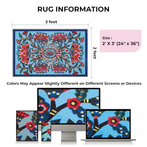 Lotus Entry Rug 2x3 Washable Accent Rug - color: Blue Flower, size: 2' x 3' (Rectangular)
