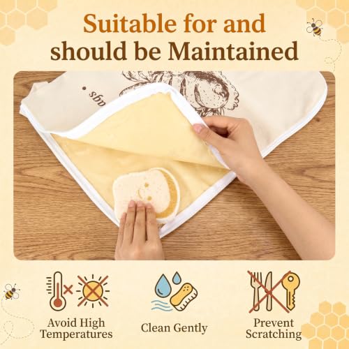 4-Pcs XL Beeswax Bread Bag Set: 2 Bags, Bowl Cover & Cleaning Sponge - color: Bread