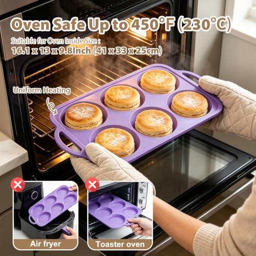 4 Inch Jumbo Silicone Muffin Top Pan with Frame Non Stick Egg Mold Baking - color: Purple