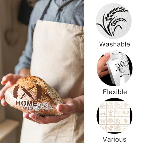 16 PCS Sourdough Bread Stencils for Baking 5.9 X 5.9 Inch Artisan Baking Tool Set Reusable Templates for Cookie, Cake and Pie Decorating 16 Styles