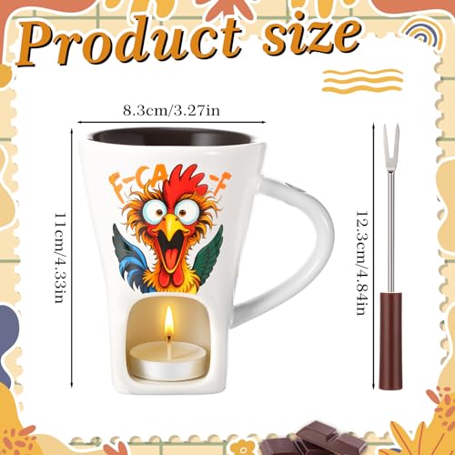 Honeydak White Chicken Chocolate Fondue Mug with Fork and 3 Tealights Cup - color: White, style: Chicken