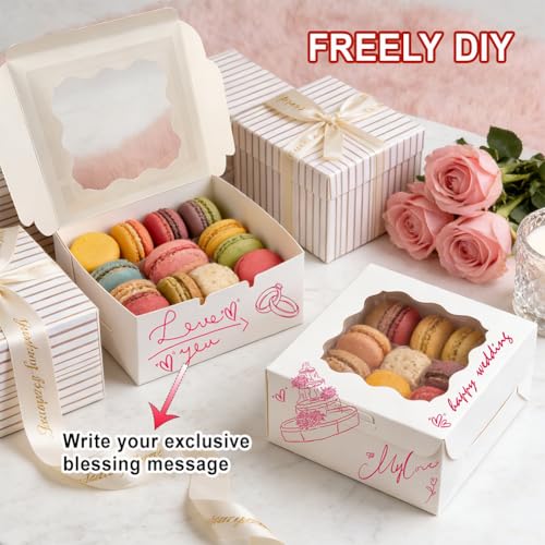 25Pcs Cookie Boxes with Window for Macarons Pastry 6x6x3Inches - size: 6x6x3inches/25pcs