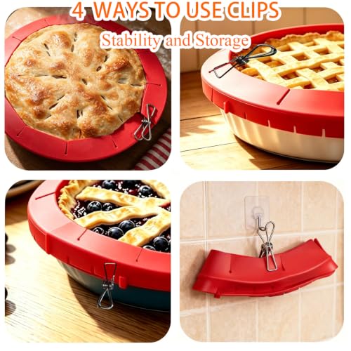 Easily Adjustable Silicone Pie Crust Protector, Fits8-11.5" Pie Crust - size: red