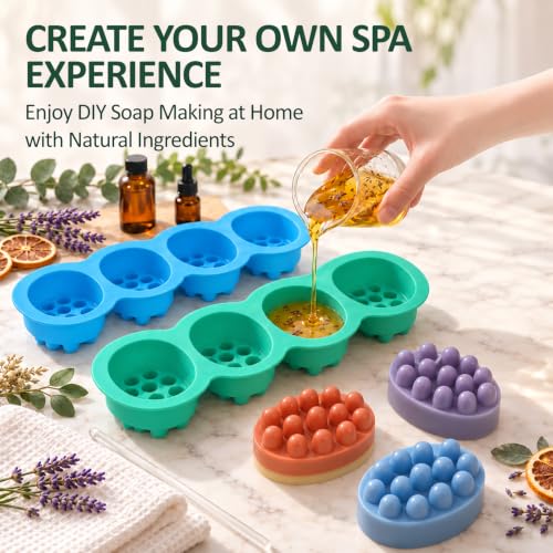 SJ Silicone Massage Soap Mold, 2-Pack 4-Cavity Soap Making Mold - color: Green+Blue / 3D Hair Comb