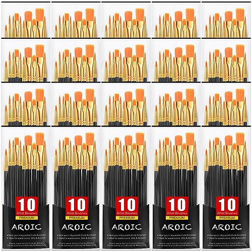 Acrylic Paint Brush Set, 20 Packs/200 pcs Nylon Hair Brushes - color: Black, size: 200pcs-black