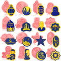 16 Pieces Eid Mubarak Cookie Cutters with Plunger Stamps Set Ramadan Islamic Muslim Biscuit Mold Star Lantern Moon 3D Cookie Stamper Mini Ramadan Plastic DIY Tools for Baking Fondant Supplies